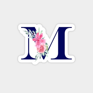 Watercolor Floral Letter M in Navy Magnet