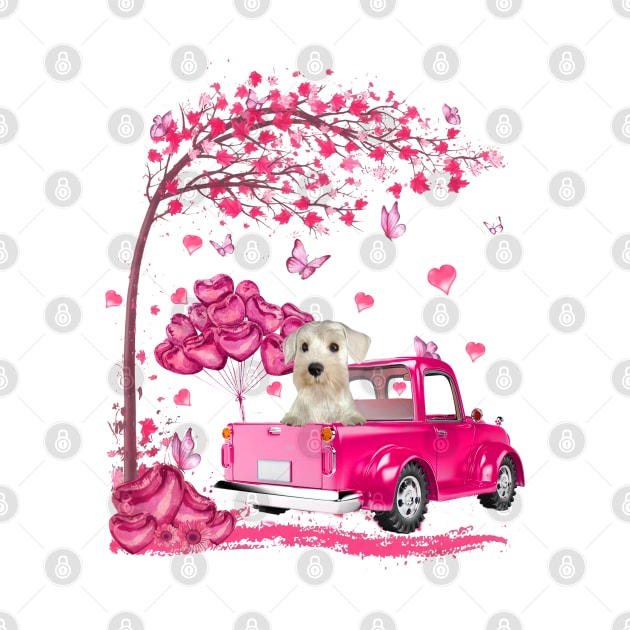 Valentine's Day Love Pickup Truck White Miniature Schnauzer by cyberpunk art