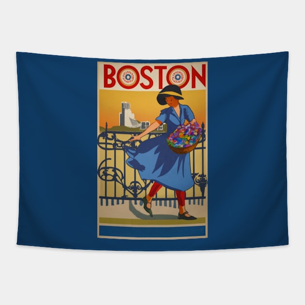 A Vintage Travel Art of Boston - Massachusetts - US Tapestry by goodoldvintage