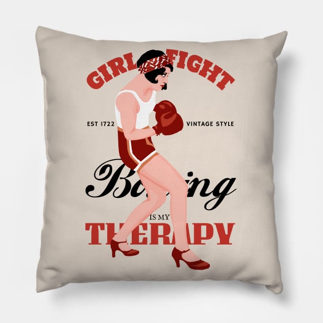 Boxing Girl Fight Vintage Style Pillow by KewaleeTee