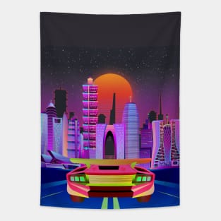 Neon Sunset Night City Drive | Cyberpunk Art | Video Game Inspired Tapestry