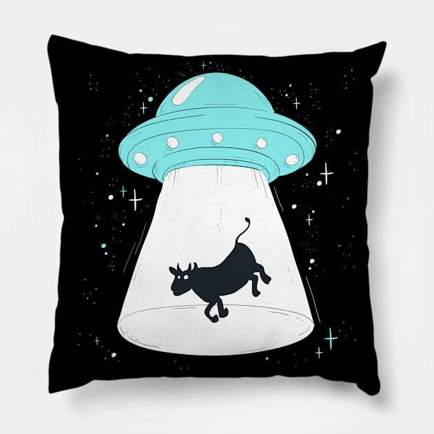 Cow Abduction - UFO Believer Alien Spaceship Space Animals Pillow by YouareweirdIlikeyou