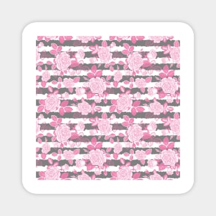 Pretty Pink Roses Bunch on Grey Stripes Magnet