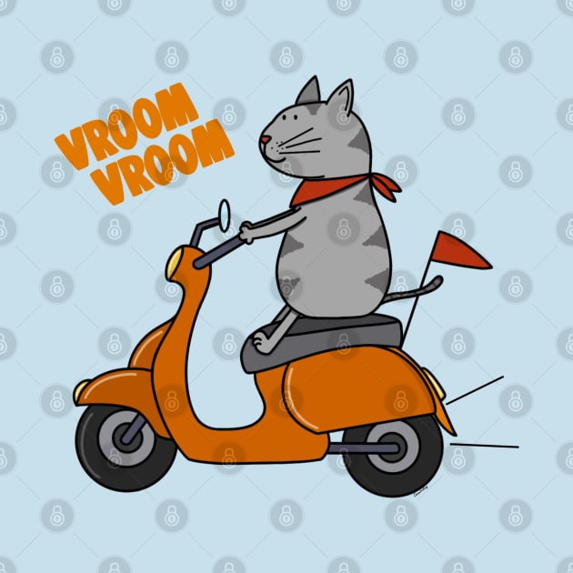 Grey cat on a scooter by Coconut Moe Illustrations