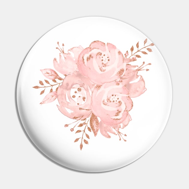 Rosegold Glitter Pink Rose Bouquet Pin by NatureMagick