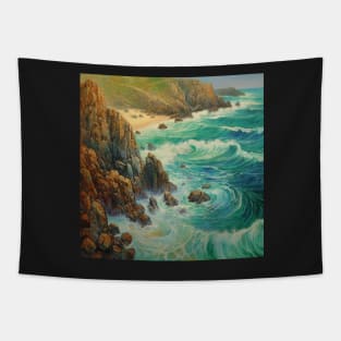 Rough Sea at Porthcurno, Cornwall Tapestry