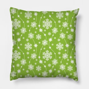 Bright Lime Green and Winter White Snowflakes Pattern Pillow