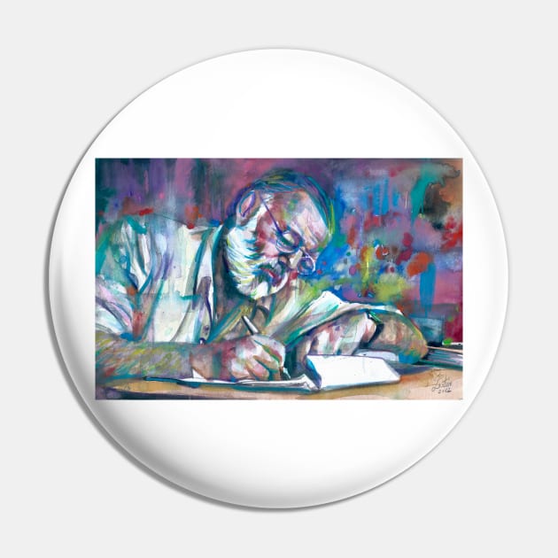 ERNEST HEMINGWAY writing - watercolor portrait Pin by lautir