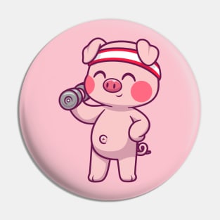 Cute Pig Lifting Dumbbell Cartoon Pin