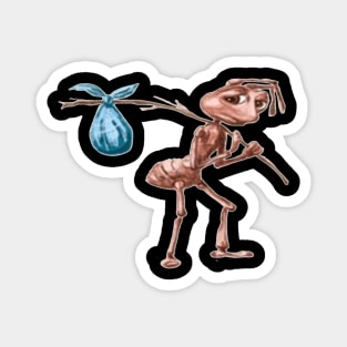 Sad ant with bag leaving meme cartoon Magnet