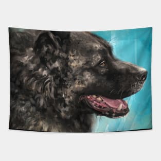 Painting of a Russian Bear Dog on Blue Background Tapestry