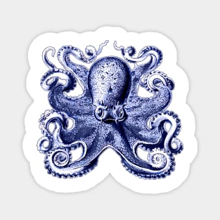 Octopus in Indigo Blue, Vintage Illustration Magnet