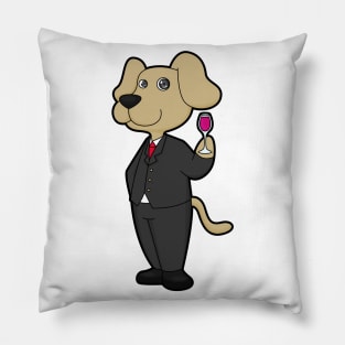 Dog as Groom with Glass of Red wine Pillow