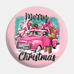 Pink rustic truck, vintage Christmas truck, merry Christmas, pink Christmas Pin