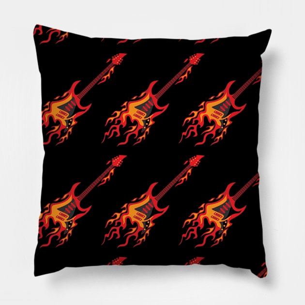 Flying Burning Guitar Illustration Pillow by hobrath