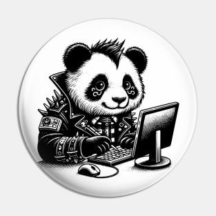 Punk Rock Goth Panda on Computer Vintage Style Pin