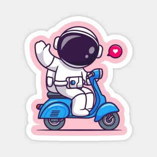 Cute Astronaut Waving Hand On Scooter Cartoon Magnet