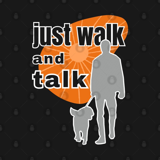 Just walk and talk walking with a dog against the background of the orange sunrise by PopArtyParty