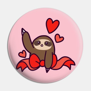 Ribbon Heart Sloth Pin