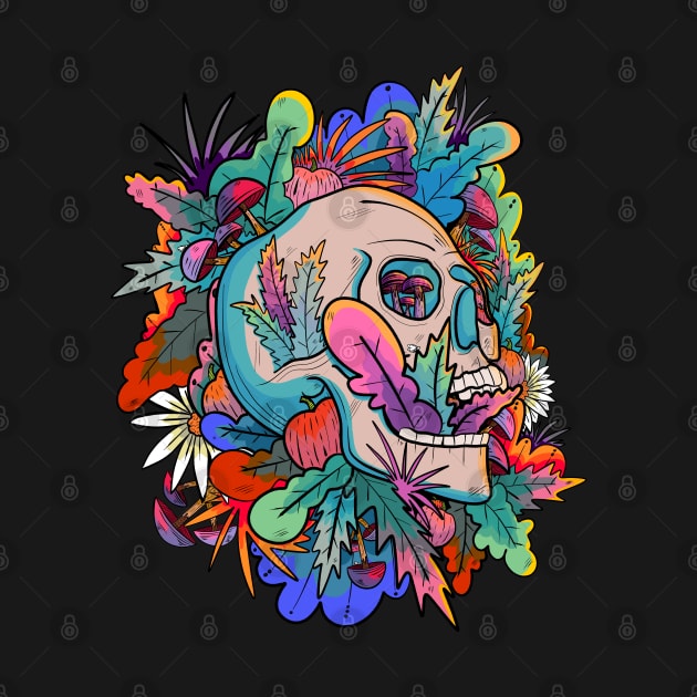 A vibrant autumn skull by Swadeillustrations