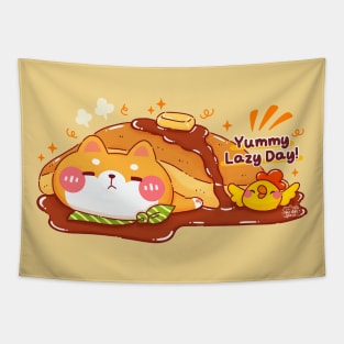 Shiba Inu Yummy Pancake Lazy Day Tapestry