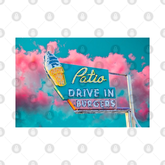 Vintage Neon Sign Pink Aqua Teal Clouds Sunset Ice Cream Drive In by Jim N Em Designs