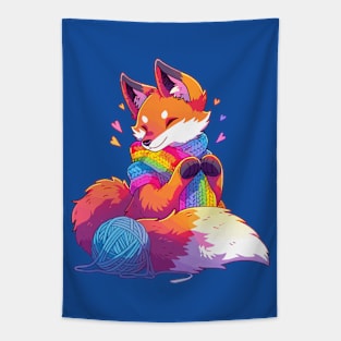 A fox that just finished knitting a nice scarf Tapestry