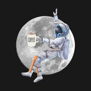 Coffee Astronaut Relaxing On The Moon T-Shirt