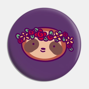 Flower Crown Sloth Face Pin