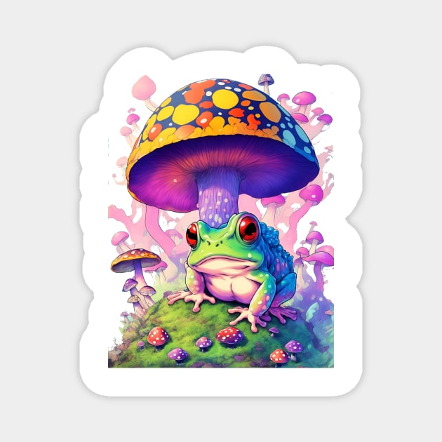 Colorful toad on mushroom field lots of pretty fantasy colors Magnet by Terror-Fi