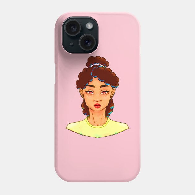 Pretty Girl With Curly Brown Hair And Bright Brown Eyes Phone Case by Lillama Sketch