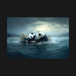 Survival Bonds: Pandas Weathering the Stormy Seas T-Shirt