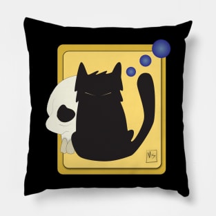 Black Cat and Human Skull Pillow