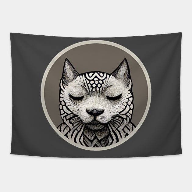 Kitty Cat Black And White Circle Doodle Tapestry by Edongski303 Teepublic Merch