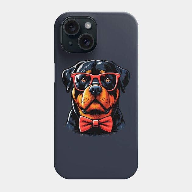 Rottweiler Dog Wearing Red Glasses And Bow Tie Phone Case by Figurely creative