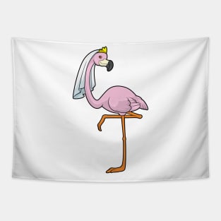 Flamingo as Bride at Wedding with Veil Tapestry