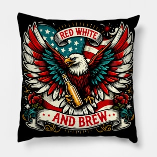 Red White and Brew - American Eagle - 4th of July Pillow