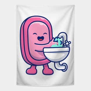 Cute soap washing hand cartoon Tapestry