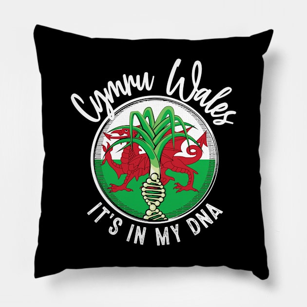 Wales - It's in my DNA. Welsh leek with a DNA strand on the flag of Wales design Pillow by RobiMerch