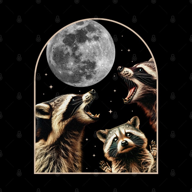 Three Racoons Howling At Moon - Funny Raccoon Cursed Meme by OrangeMonkeyArt