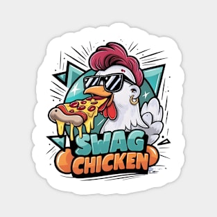 Pizza-Fueled Chicken With Cool Shades Magnet