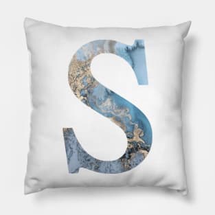 The Letter S Blue and Gold Metallic Pillow