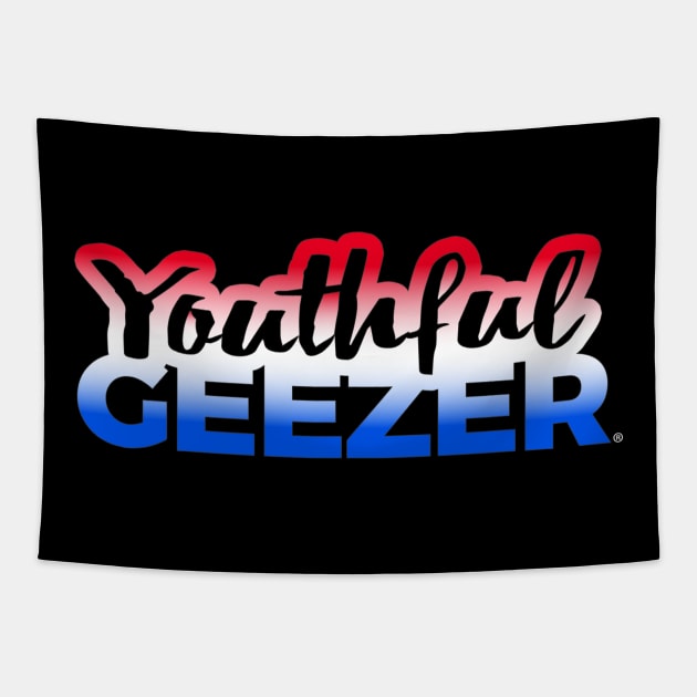 Youthful Geezer Brand Logo Red White Blue Logo Tapestry by YouthfulGeezer