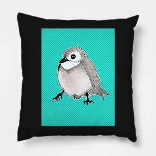 Cute Bird - Aqua & Green Striped Background Pillow