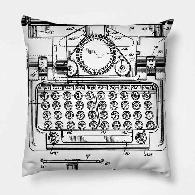 Typewriter Vintage Patent Hand Drawing Pillow by TheYoungDesigns