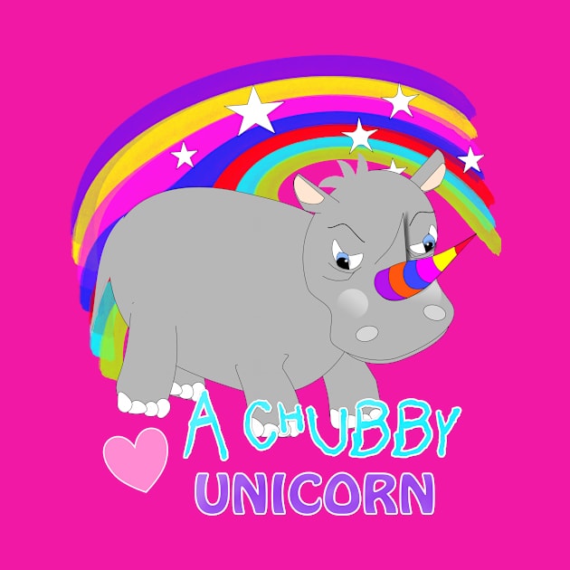 Love A Chubby Unicorn Cute Whimsy Rainbow Rhino Cartoon by Flissitations