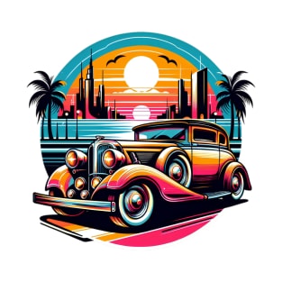 Vintage Sunset Drive Classic Car Print T-Shirt