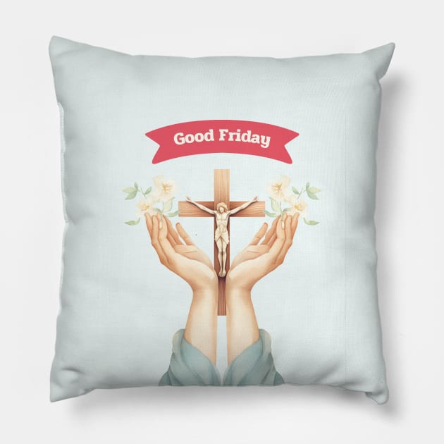 Good Friday with crucifix Pillow by MilkyBerry