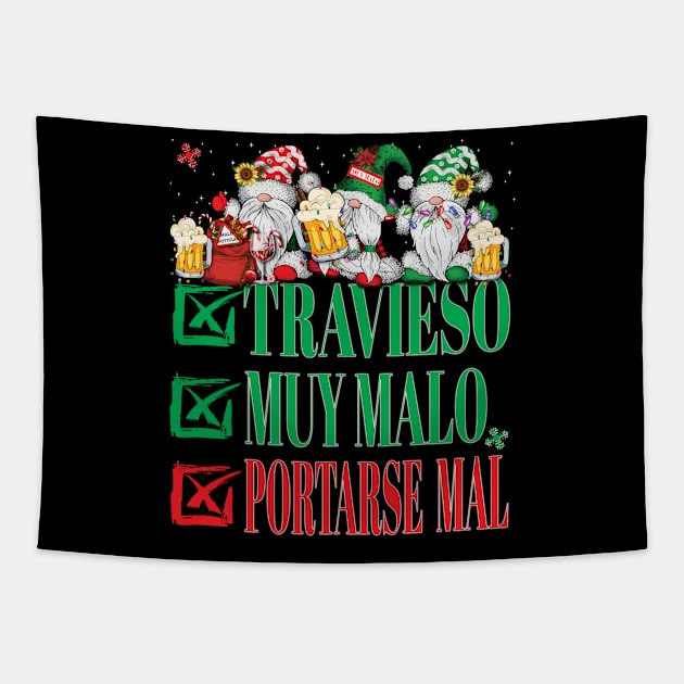 Travieso Muy Malo Portarse Mal Lista de Papá Noel Gnomos Xmas Christmas Santa Claus Gnomes Tapestry by Envision Styles