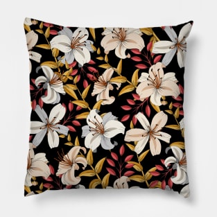 Lily Flower Pattern On Black Pillow